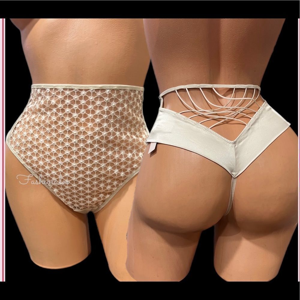 Victorias Secret LUXE Starburst Strappy High Waist Thong panty Champagne